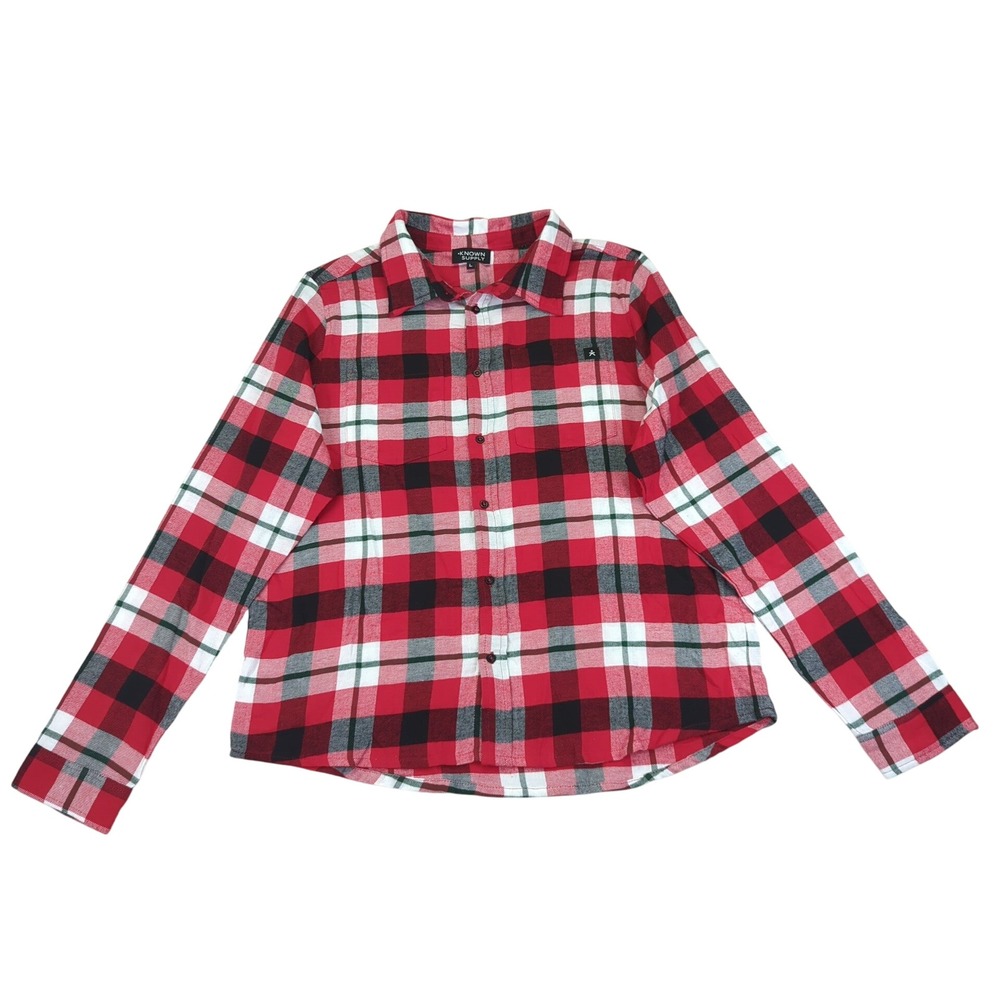 Known Supply Women's Large Flannel Button Down‎ Shirt Plaid Organic Cotton